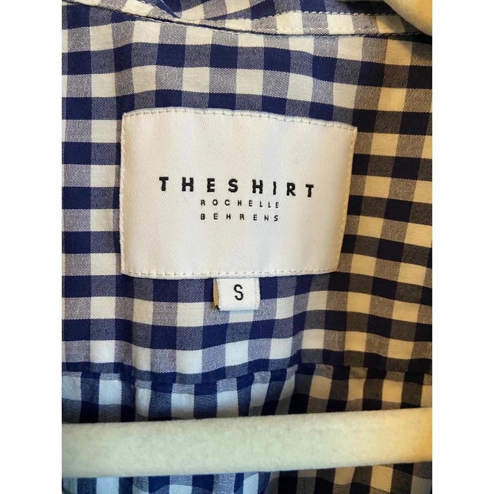 The Shirt Rochelle Behrens Womens Small Navy Blue Gingham Button Down Shirt - Picture 2 of 7
